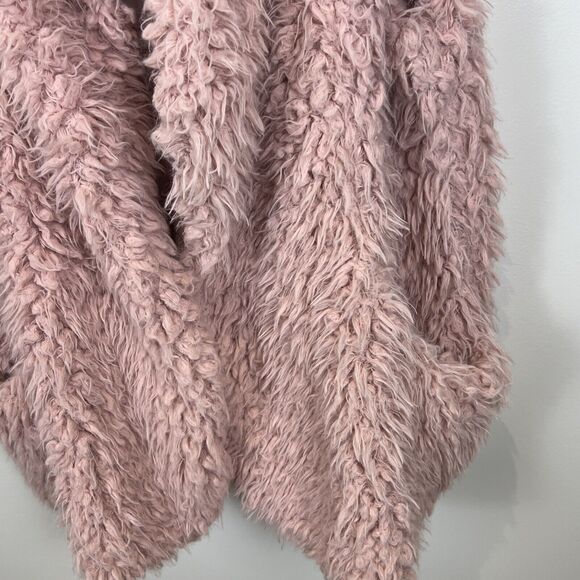 A.N.A. Womens Pink Faux Sheep Fur Hooded Jacket Vest Pockets Cozycore Large Coat - Picture 16 of 16